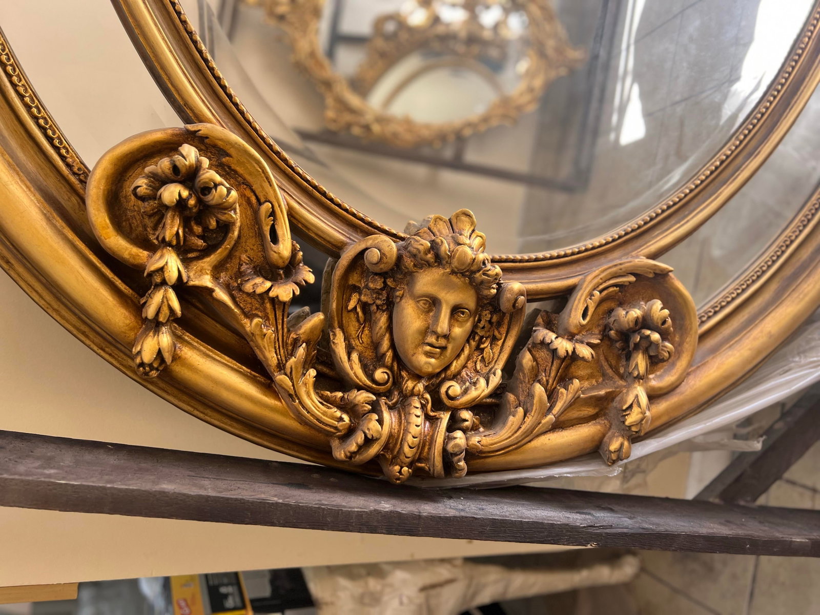 1960s Huge 7 Feet 11 Oval Mirror in Gold Leaf - 7