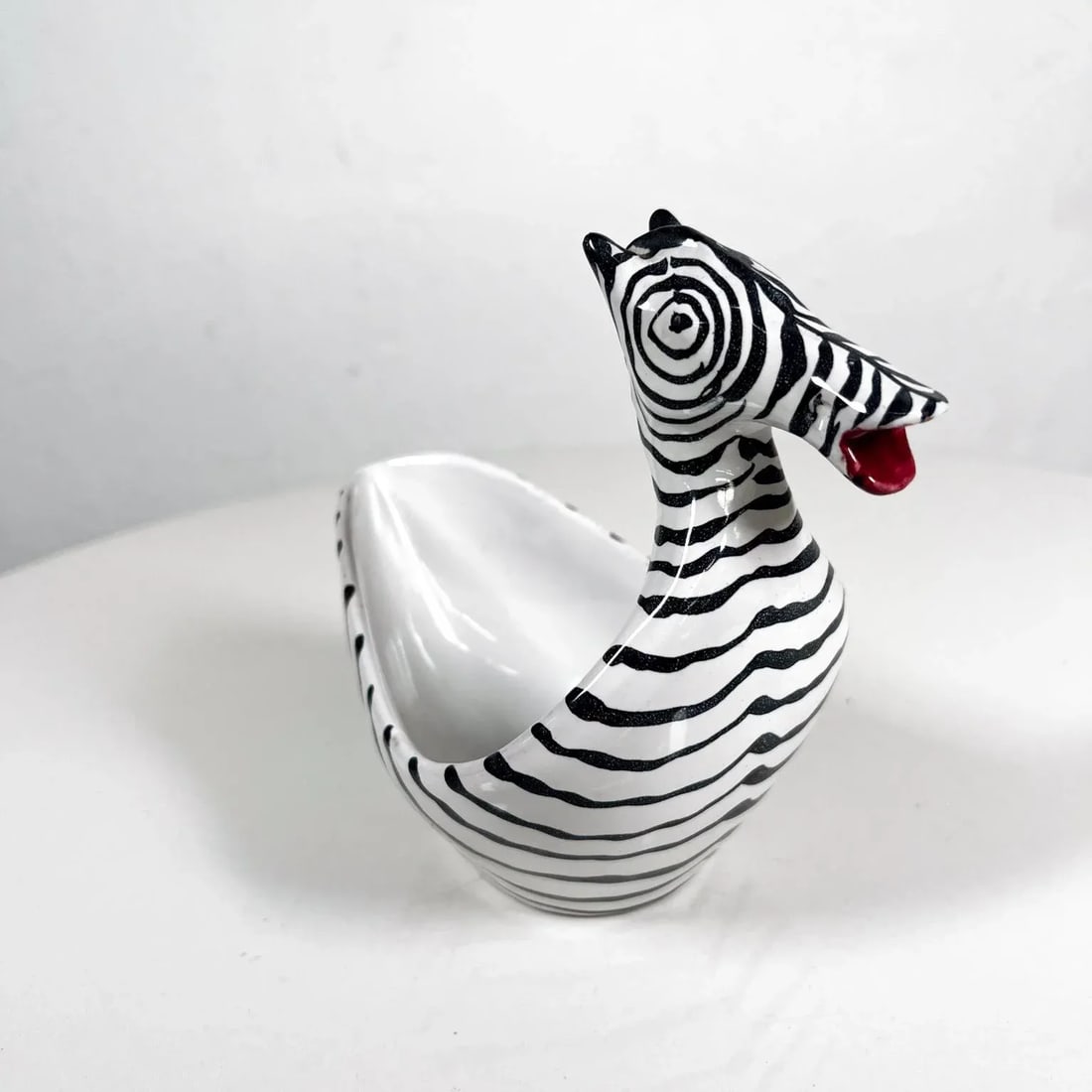 1960s Figural Zebra Bowl Animal Art Pottery by Aldo Londi Bitossi Italy - 2