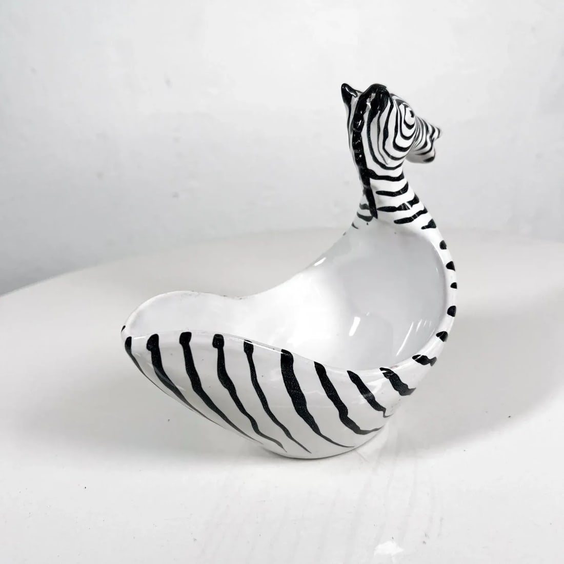 1960s Figural Zebra Bowl Animal Art Pottery by Aldo Londi Bitossi Italy - 5