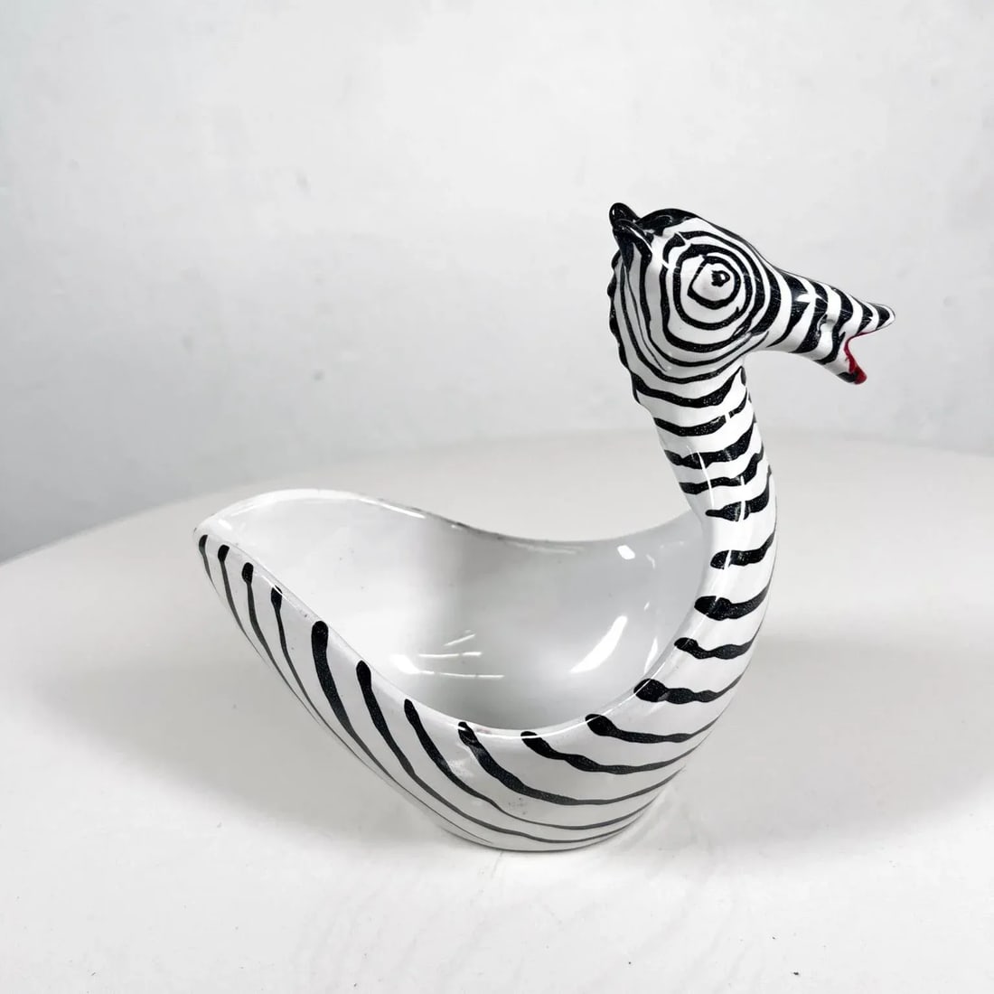 1960s Figural Zebra Bowl Animal Art Pottery by Aldo Londi Bitossi Italy - 7