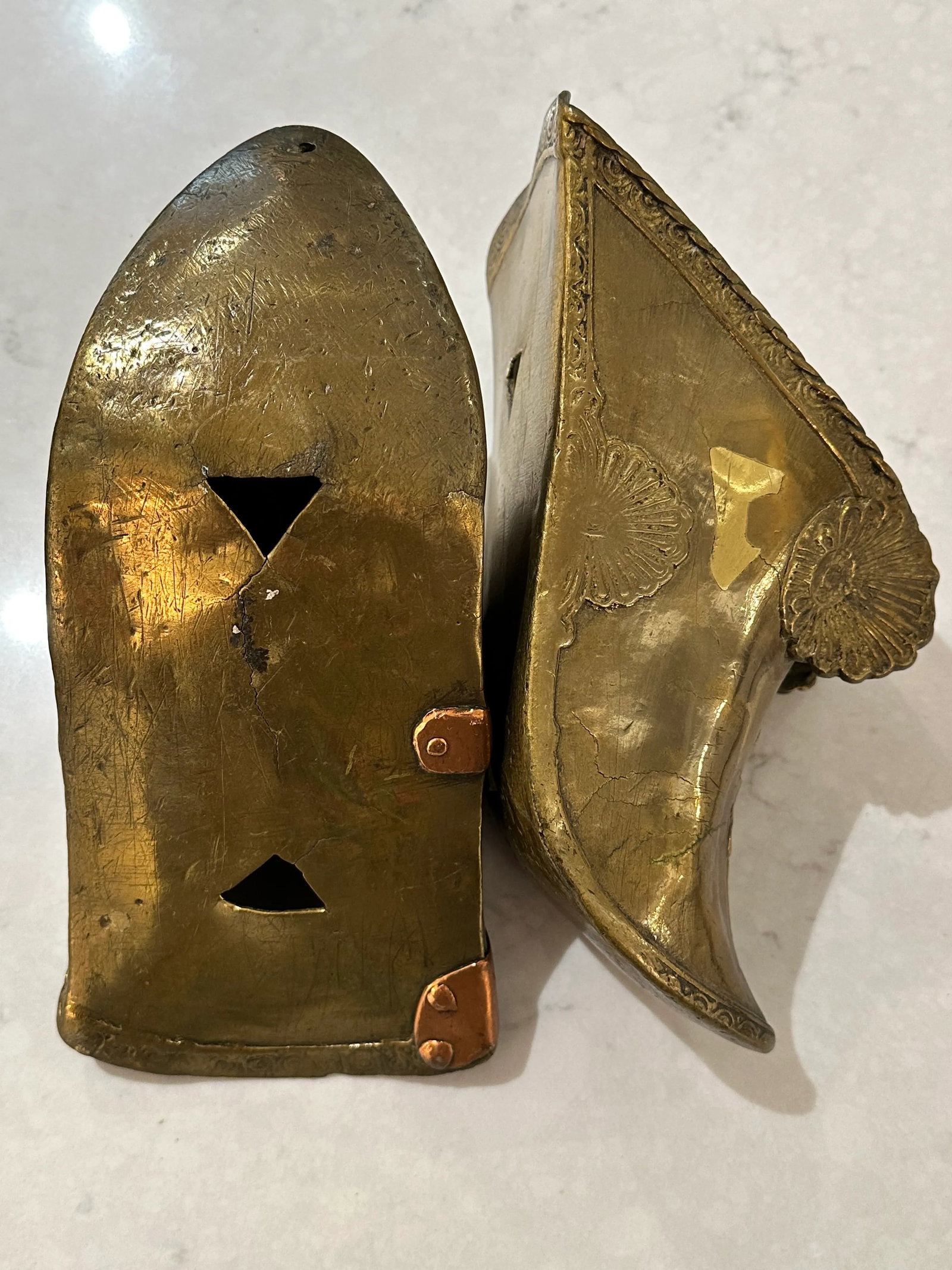 Pair of Antique Brass Conquistador Style Stirrup Slippers - 10