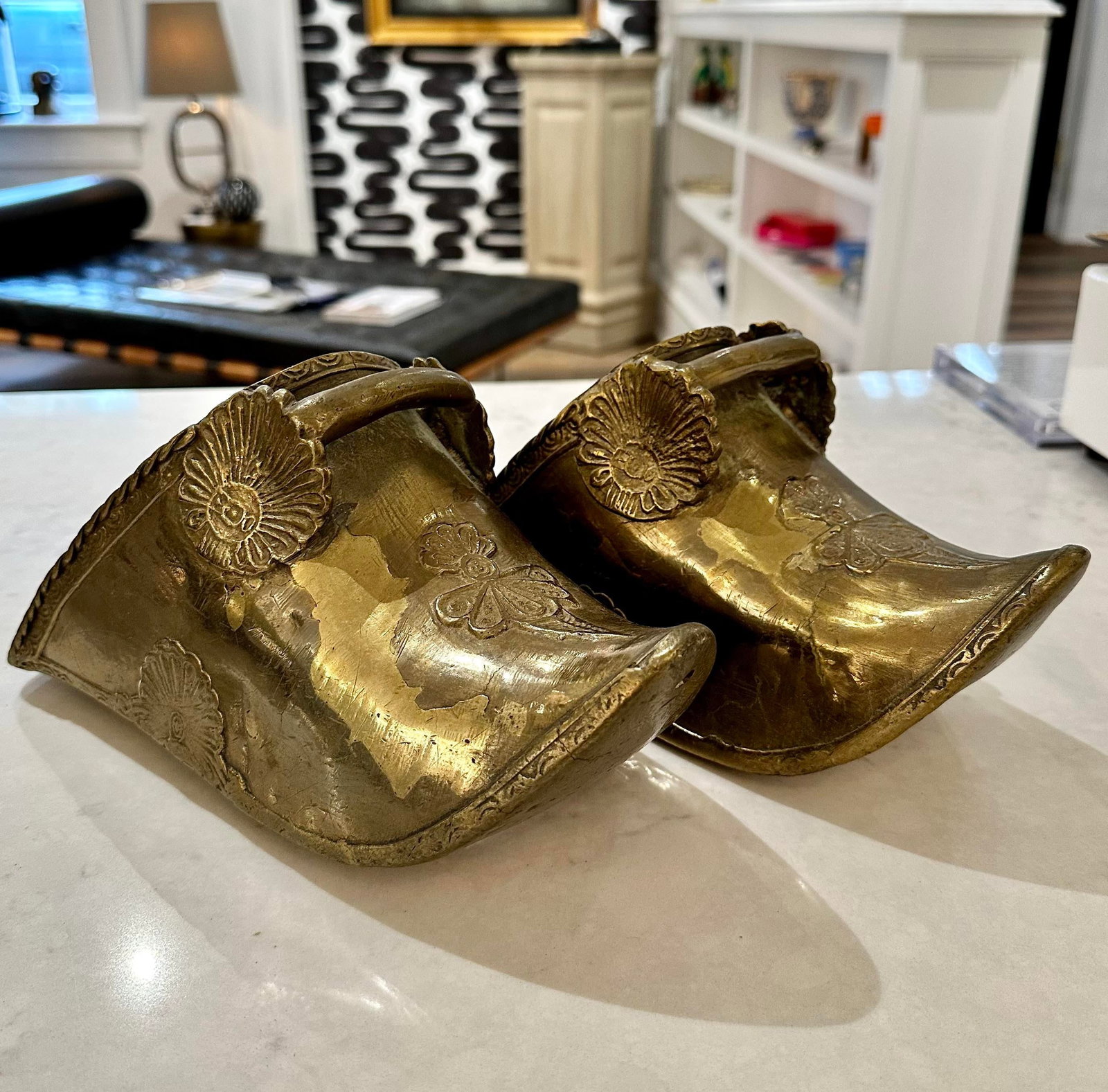 Pair of Antique Brass Conquistador Style Stirrup Slippers - 13