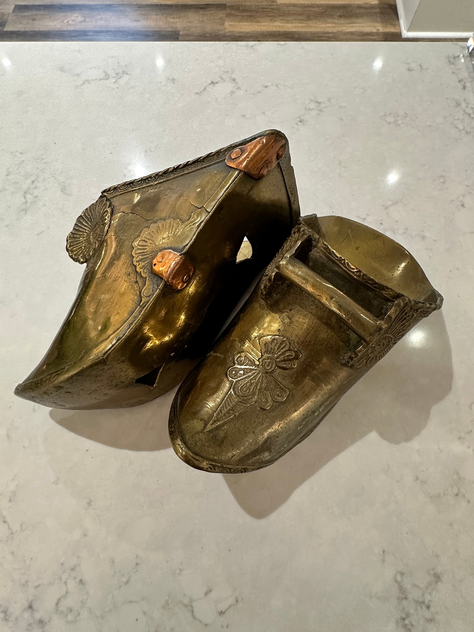 Pair of Antique Brass Conquistador Style Stirrup Slippers - 2