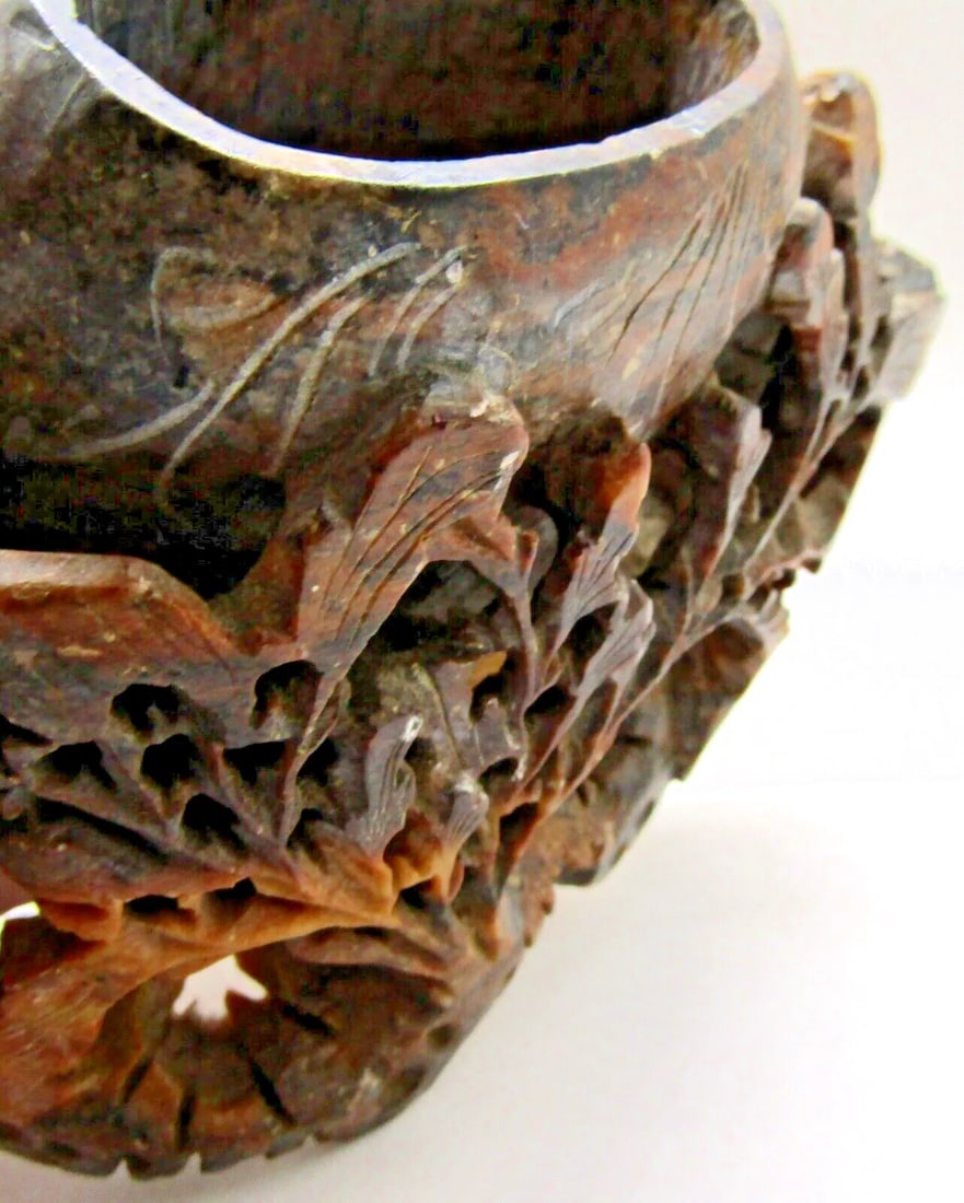 Antique Chinese Carved Soapstone Spill Vase - 10