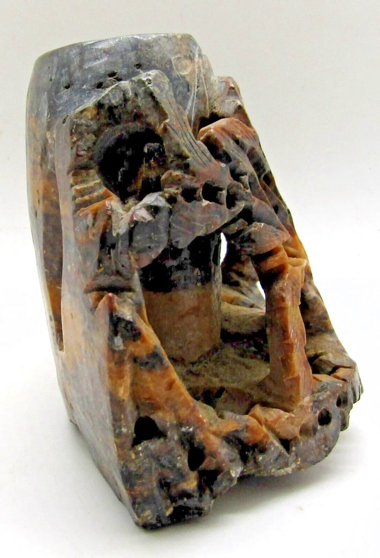 Antique Chinese Carved Soapstone Spill Vase - 3