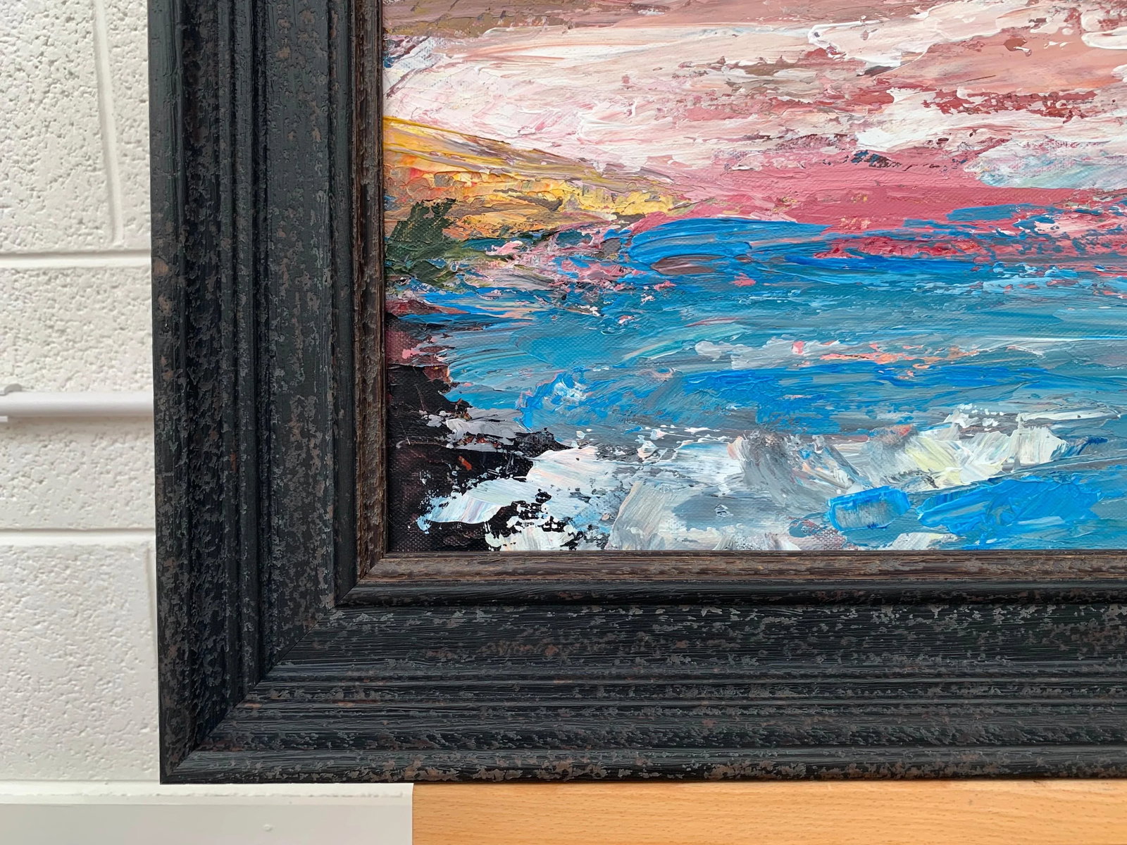 Pink & Blue Expressive Abstract Lake Seascape - Unique Original Art by Contemporary British Artist, - 11