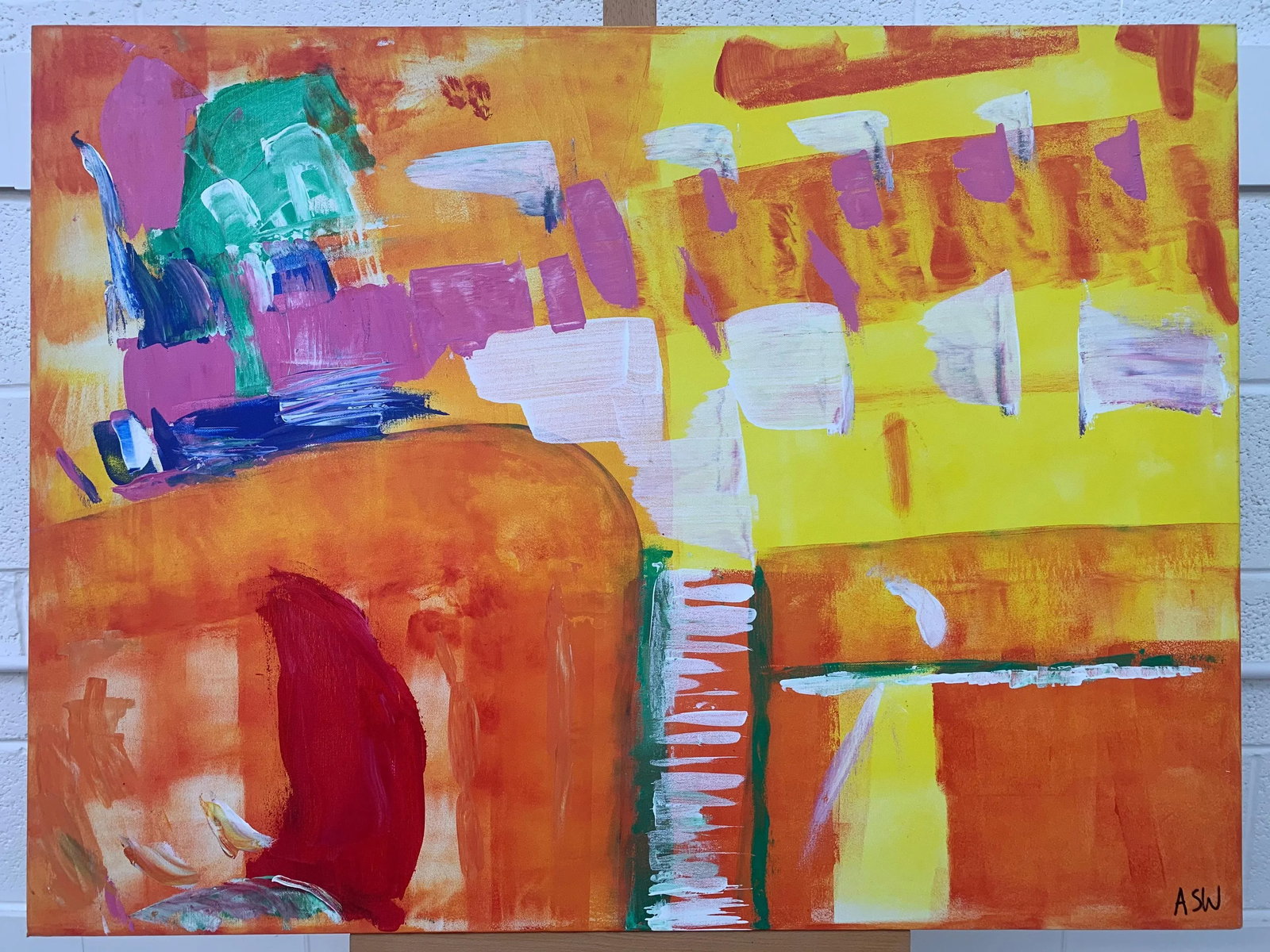 Abstract Painting With Yellow Orange Red & Pink - Unique Original Art by Contemporary British Artist - 3