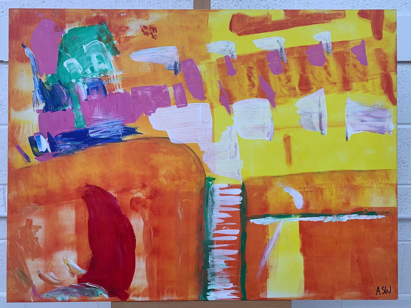 Abstract Painting With Yellow Orange Red & Pink - Unique Original Art by Contemporary British Artist - 7