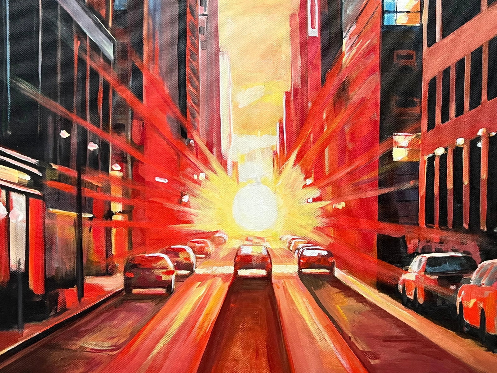 Manhattan Henge New York City Dramatic Sunset - Unique Original Cityscape Art by British Contemporar - 7