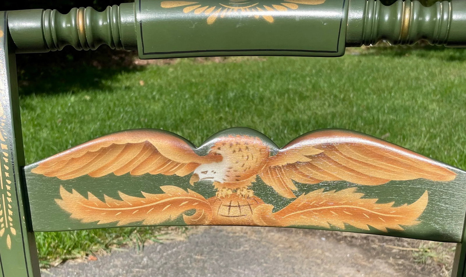 L. Hitchcock, Green, Half Spindle Back Inn Chair With Signature Eagle Stenciling - 7