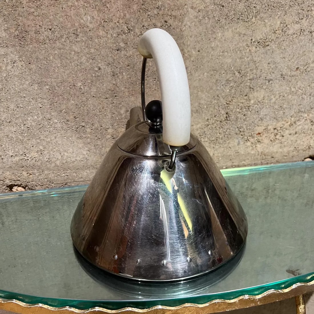 1980s Vintage Alessi Tea Kettle Stainless White Italy - 2