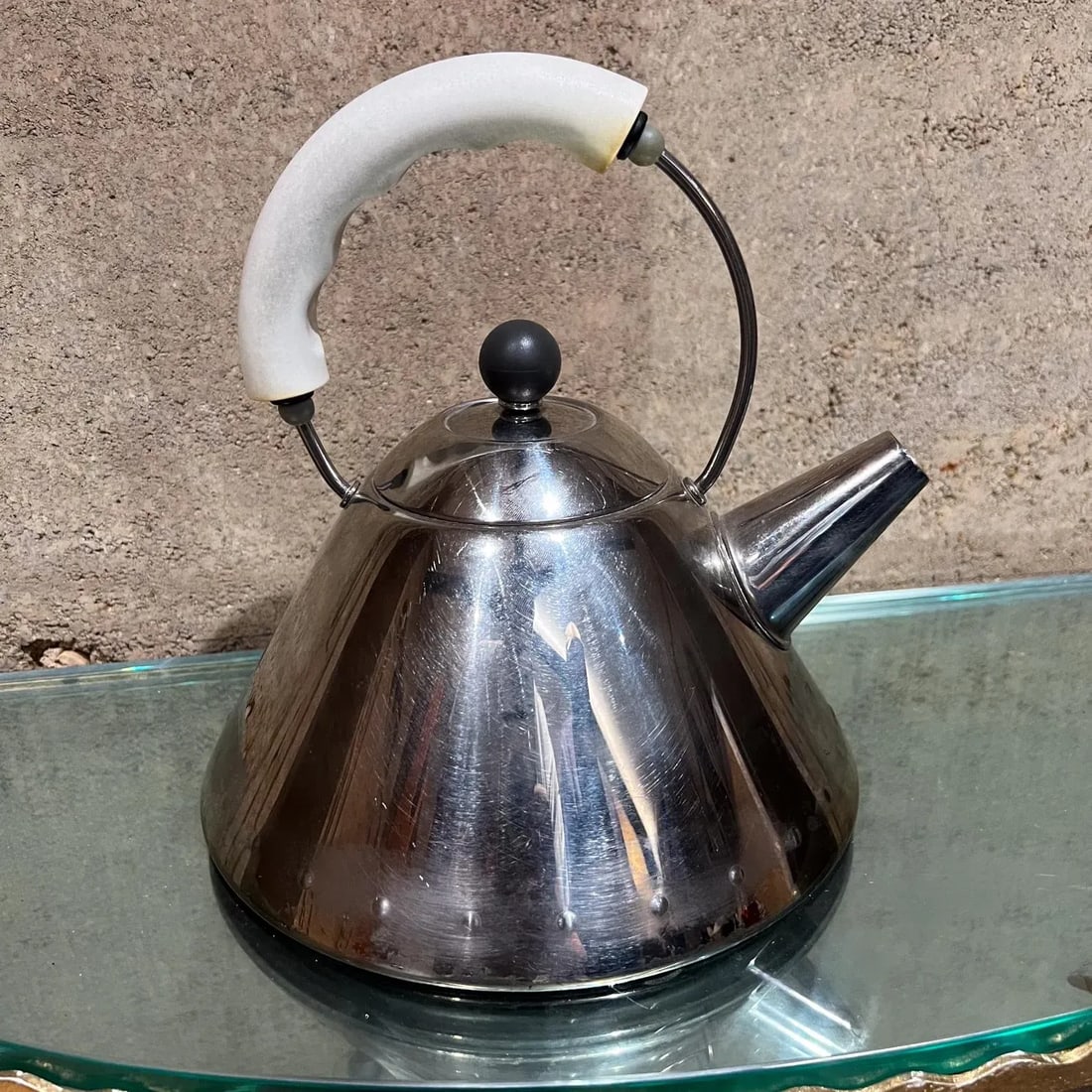 1980s Vintage Alessi Tea Kettle Stainless White Italy - 3