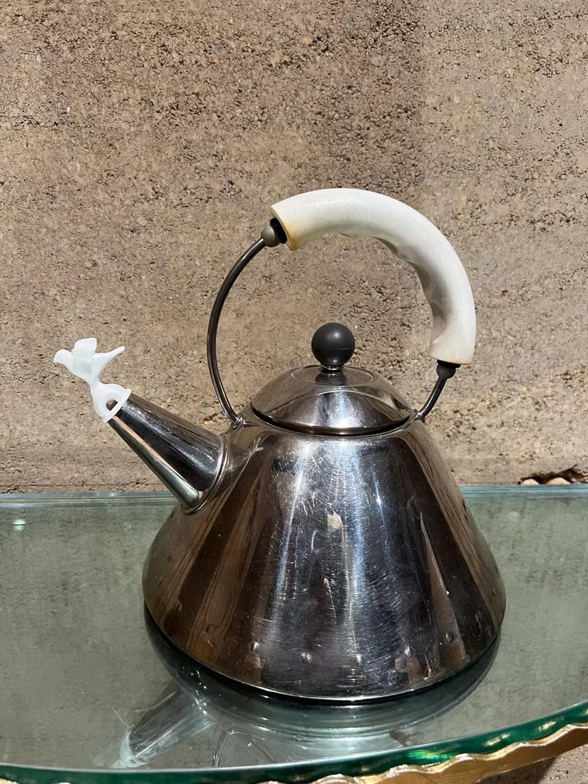1980s Vintage Alessi Tea Kettle Stainless White Italy - 7