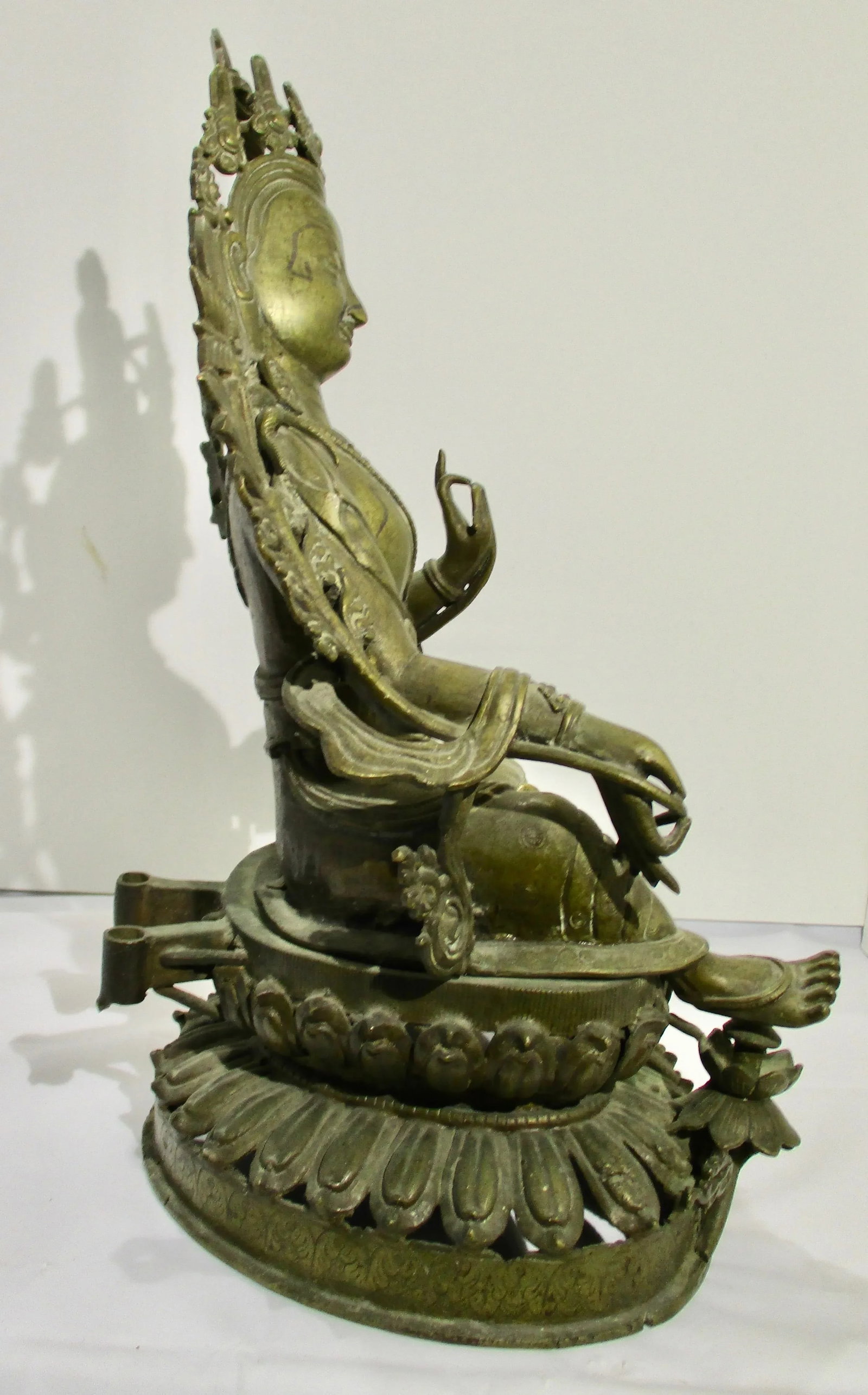 Early 20th Century Antique Nepalese Green Tara Brass Sculpture - 10