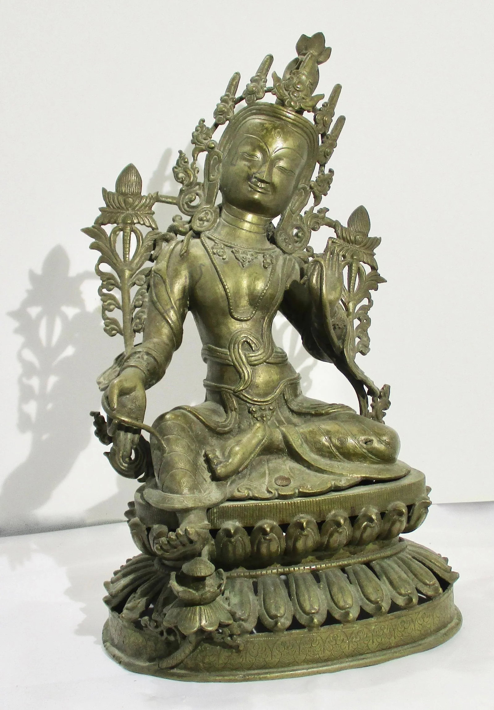 Early 20th Century Antique Nepalese Green Tara Brass Sculpture - 12
