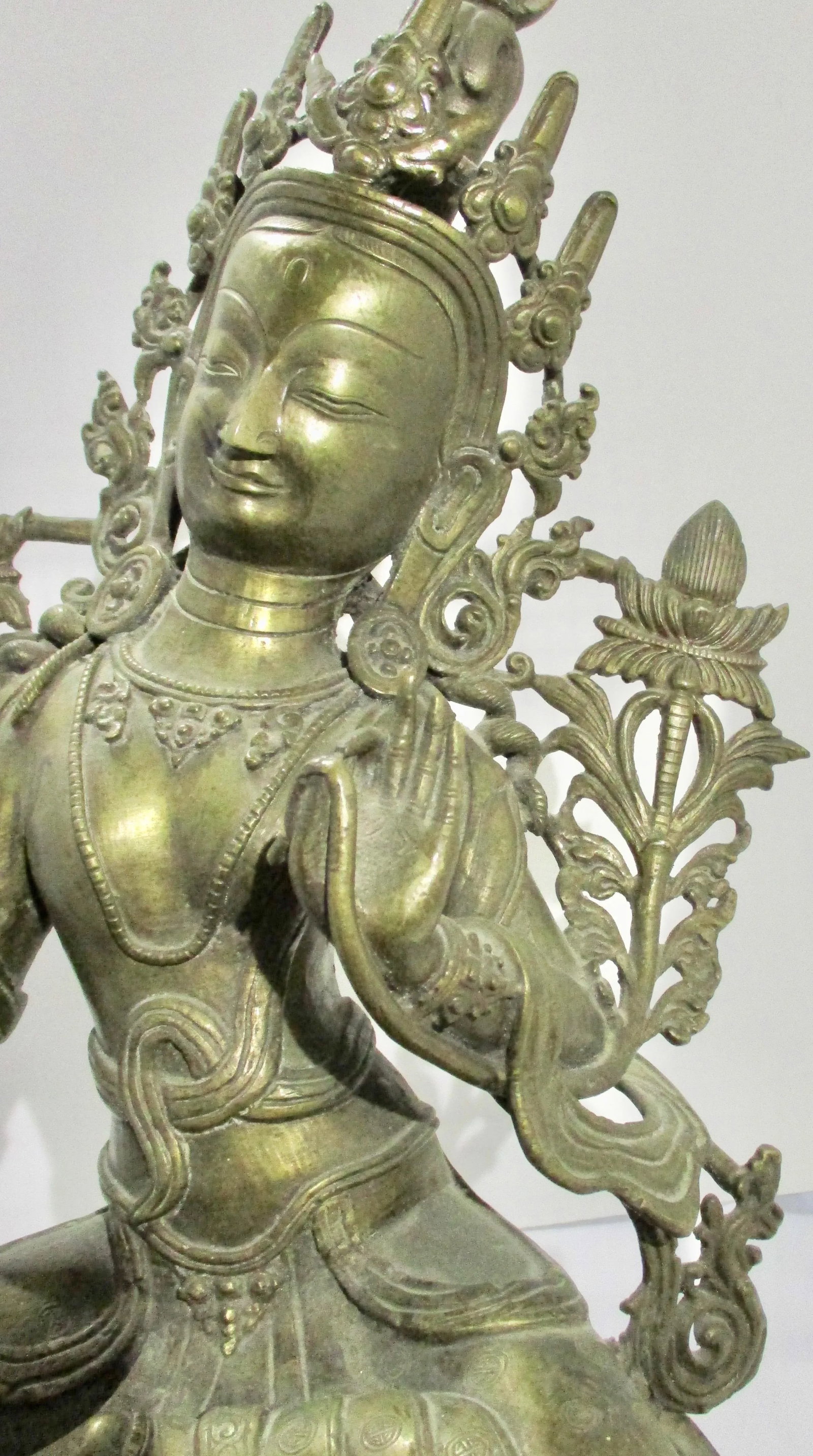 Early 20th Century Antique Nepalese Green Tara Brass Sculpture - 3