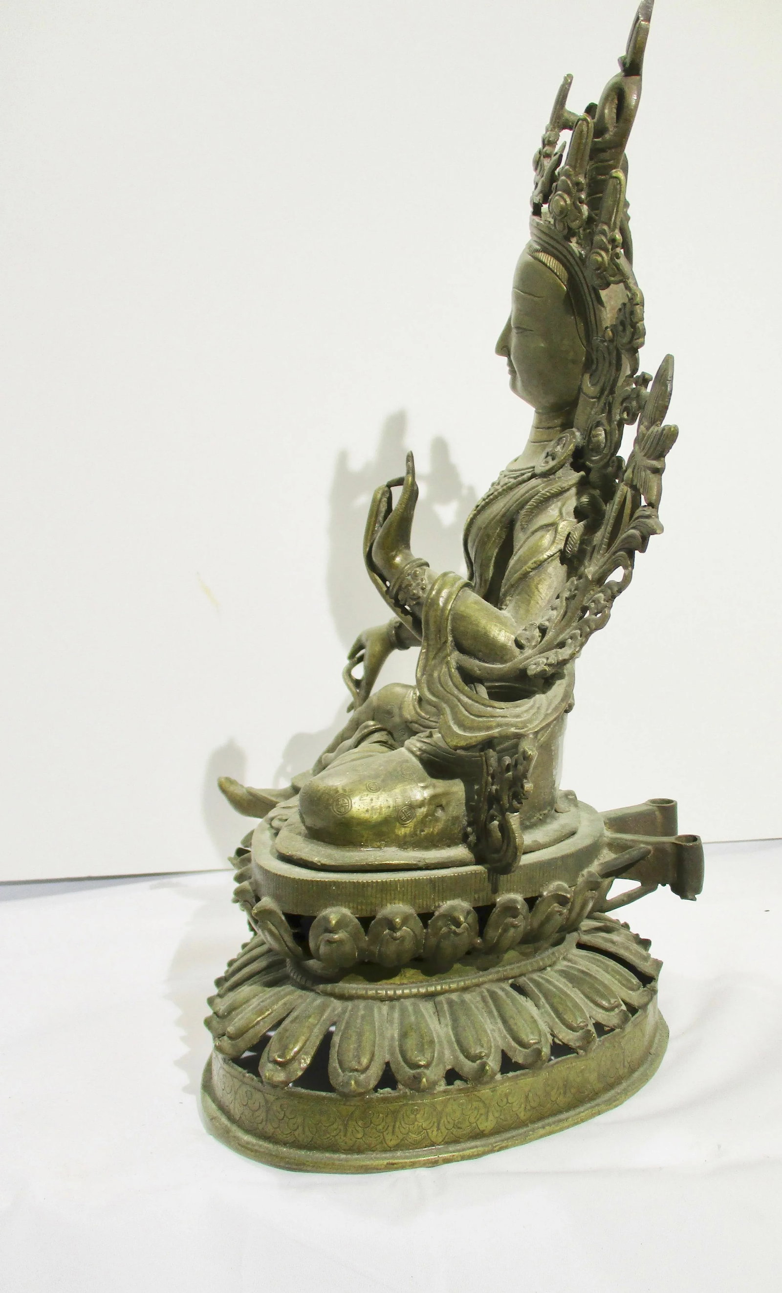 Early 20th Century Antique Nepalese Green Tara Brass Sculpture - 6