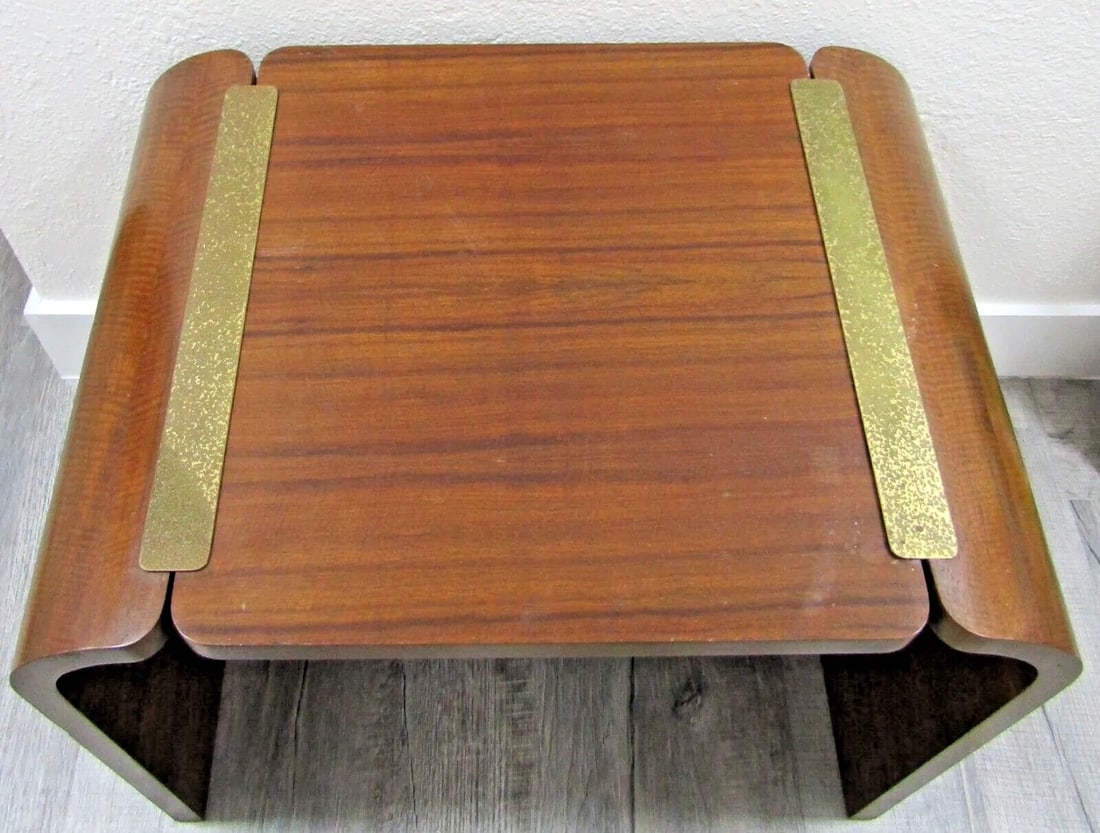1960s Mid-Century Modern Mahogany and Brass Waterfall End Table by Baker Furniture - 2