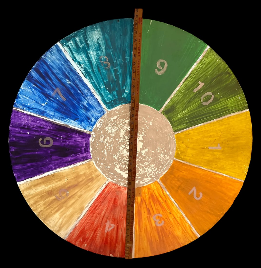1960s Huge Hand Painted Folk Art Color Wheel Double Sided Numbered Painting - 3