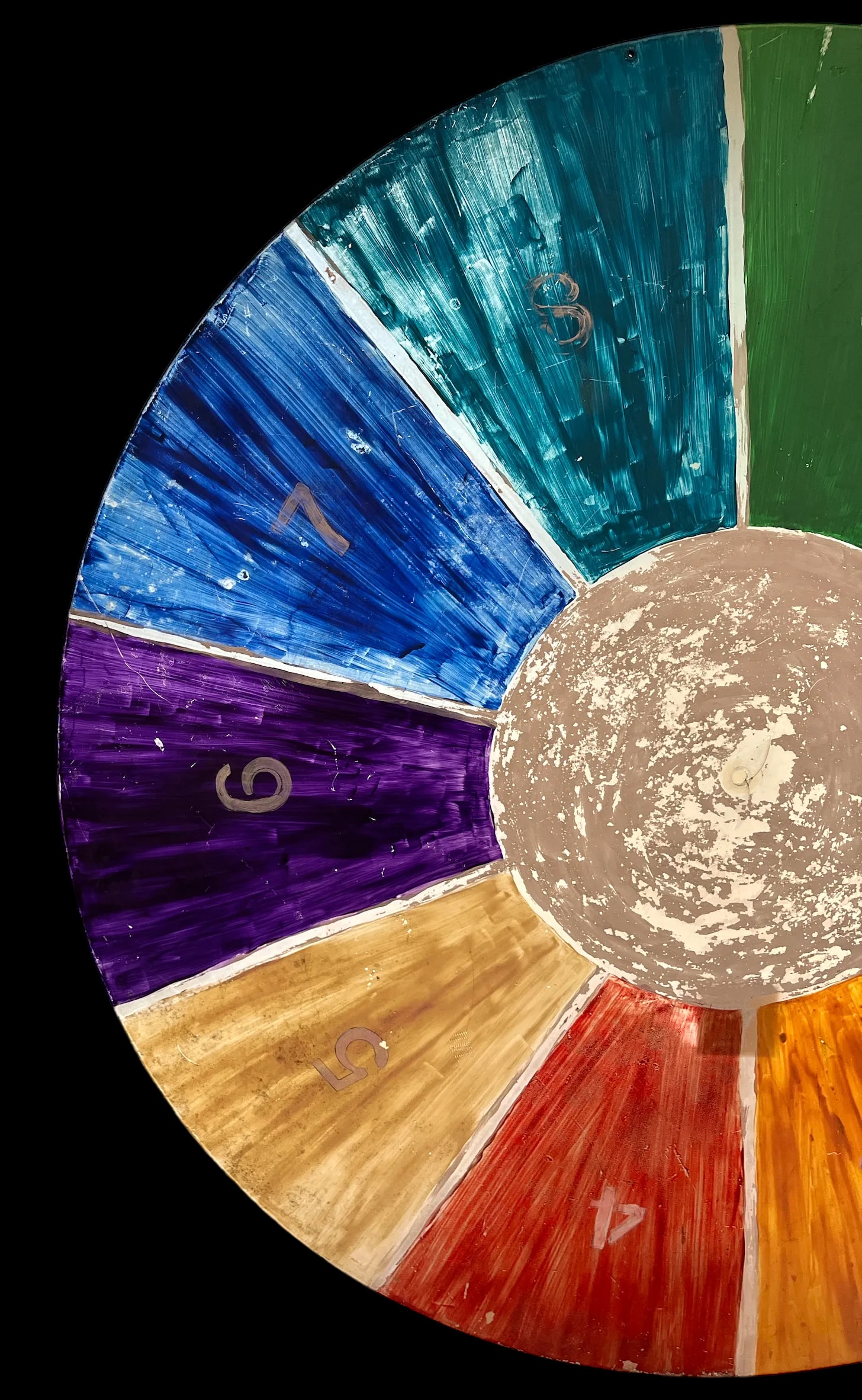 1960s Huge Hand Painted Folk Art Color Wheel Double Sided Numbered Painting - 5