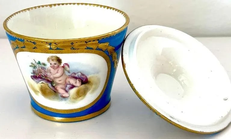 18th Century Sevres Blue Celeste Putti Motif Sugar Box 1767, Special Order - 10
