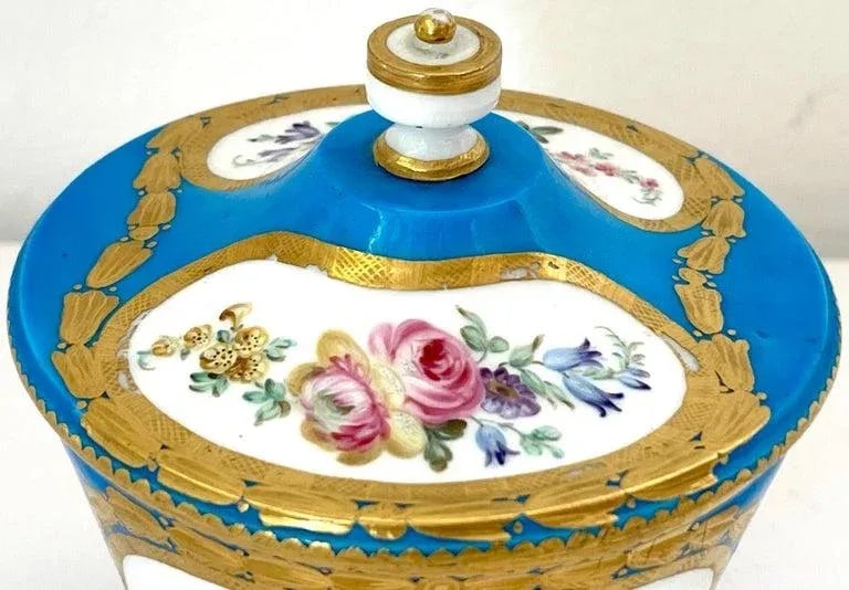 18th Century Sevres Blue Celeste Putti Motif Sugar Box 1767, Special Order - 2