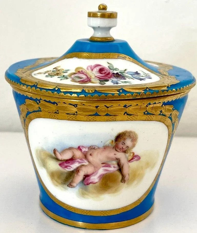 18th Century Sevres Blue Celeste Putti Motif Sugar Box 1767, Special Order - 6