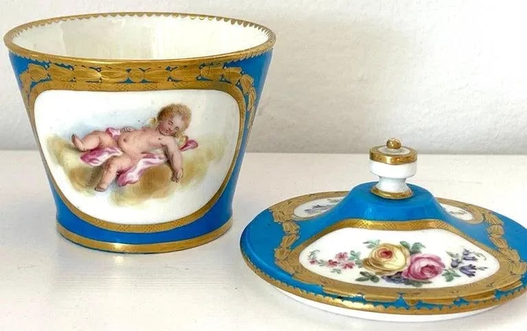 18th Century Sevres Blue Celeste Putti Motif Sugar Box 1767, Special Order - 8