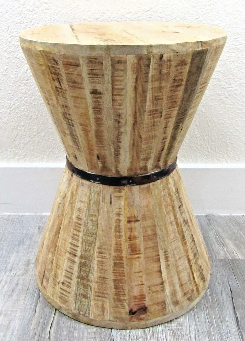 Vintage Rustic Indoor Outdoor Teak Stave Hourglass Side Table - 2