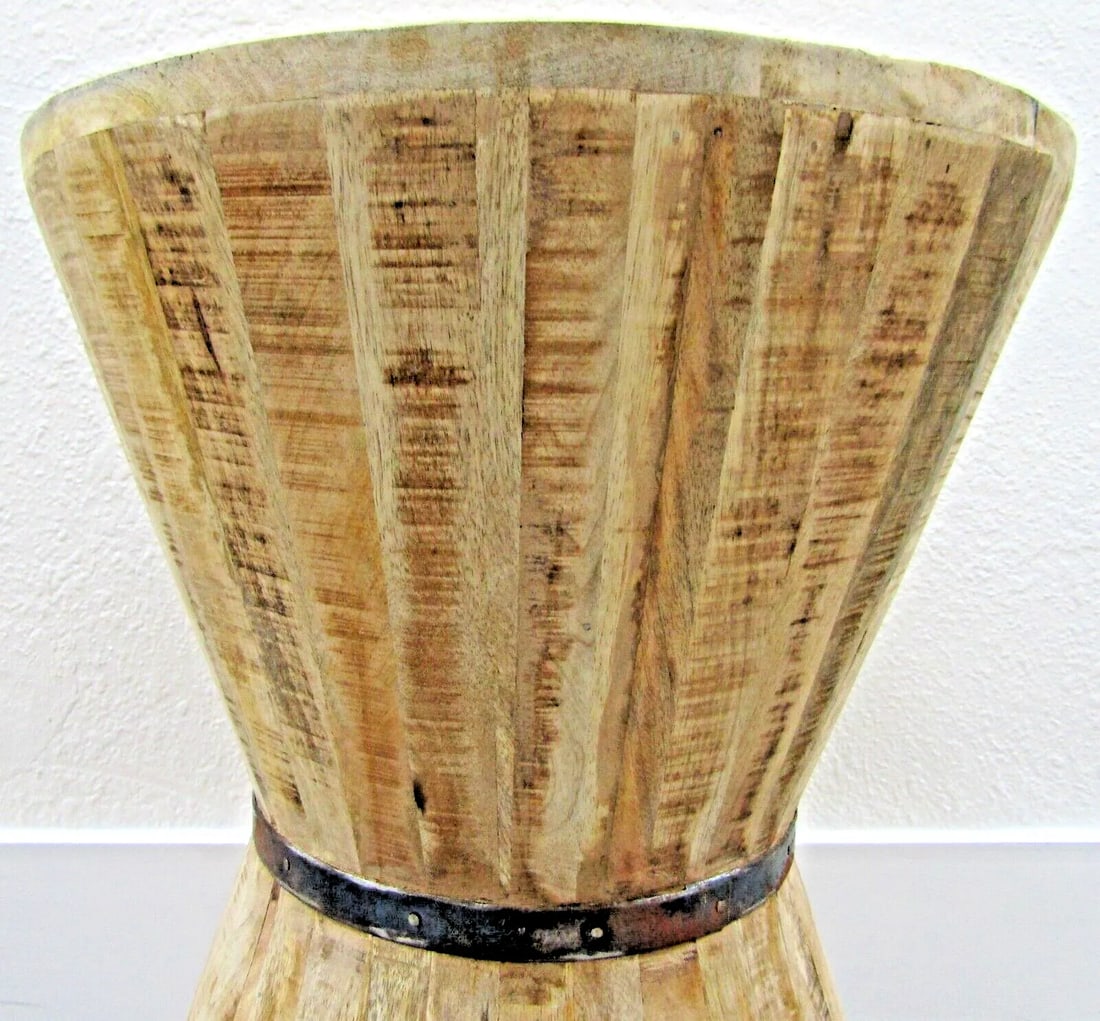 Vintage Rustic Indoor Outdoor Teak Stave Hourglass Side Table - 5
