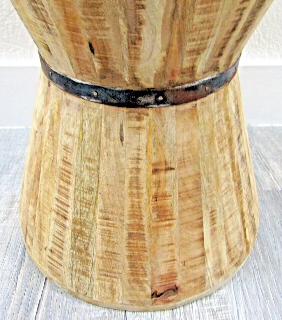 Vintage Rustic Indoor Outdoor Teak Stave Hourglass Side Table - 9
