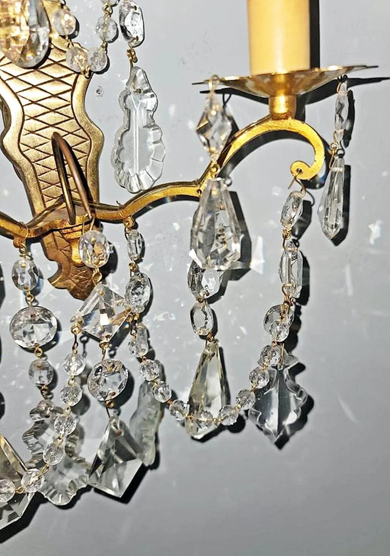 Antique Crystal French Bronze Sconces - A Pair - 11