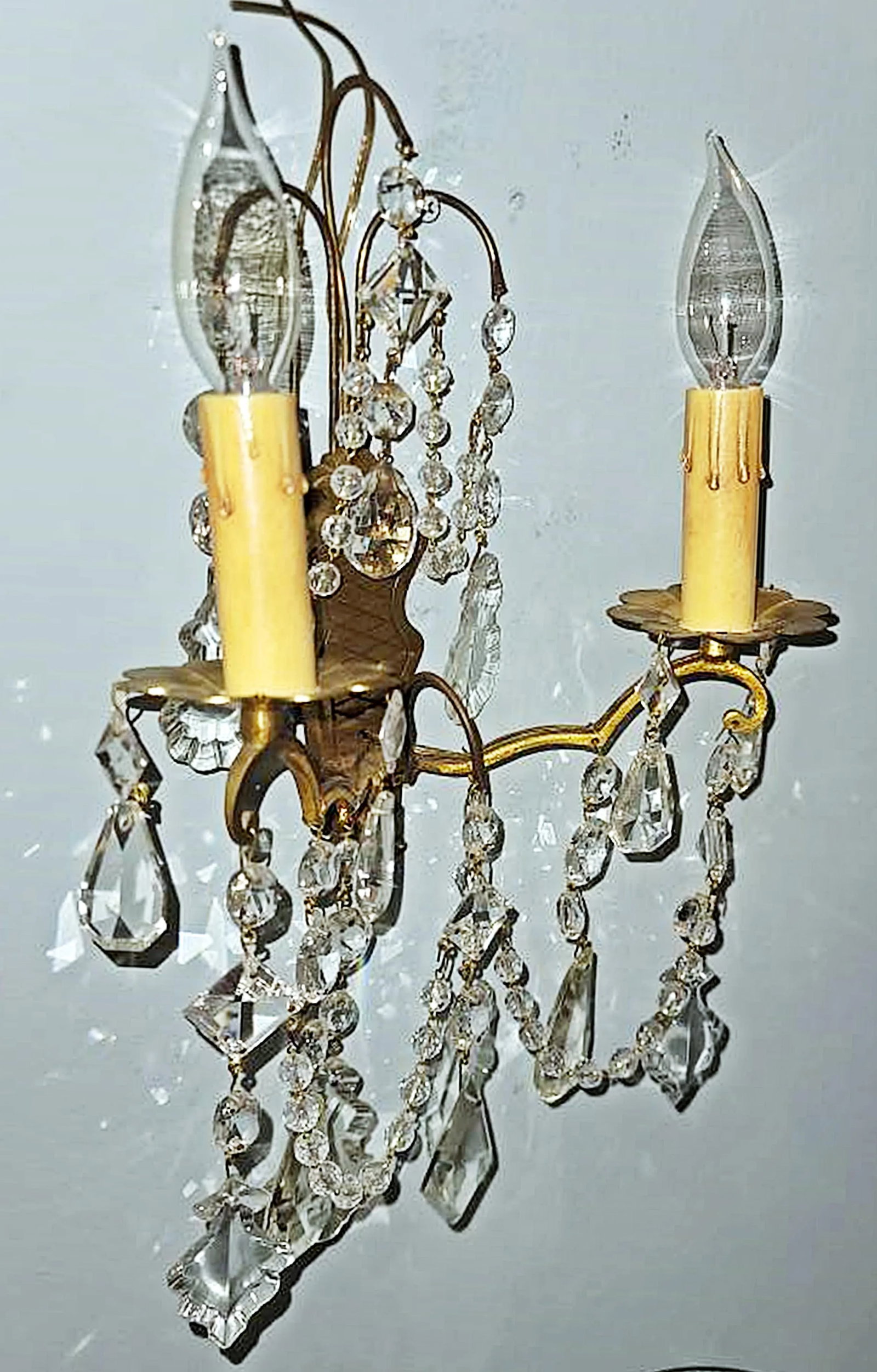 Antique Crystal French Bronze Sconces - A Pair - 13