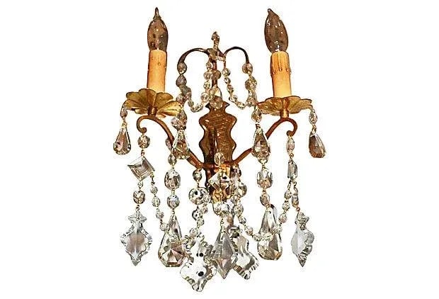 Antique Crystal French Bronze Sconces - A Pair - 4