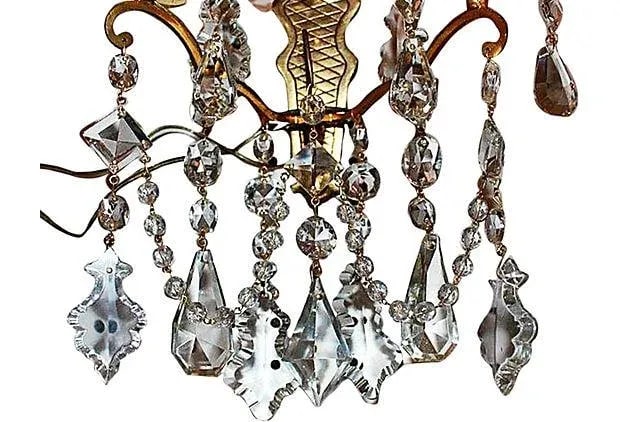 Antique Crystal French Bronze Sconces - A Pair - 5