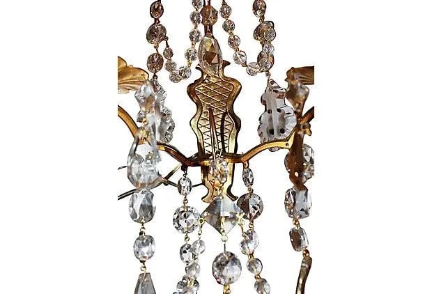 Antique Crystal French Bronze Sconces - A Pair - 6