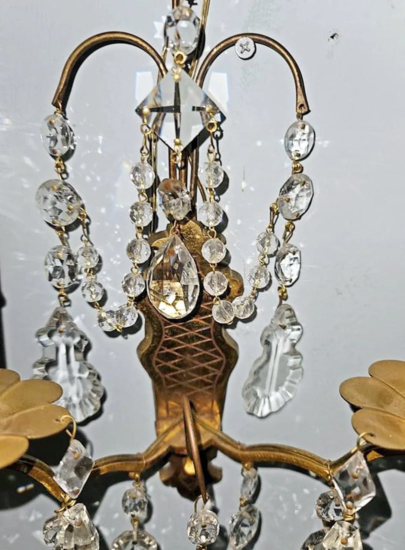 Antique Crystal French Bronze Sconces - A Pair - 9
