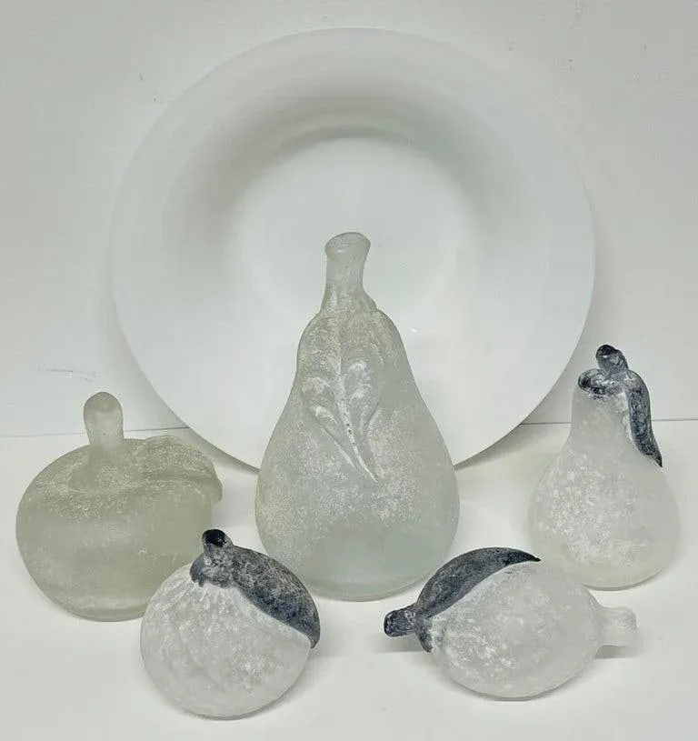 Late 20th Century Barovier & Toso Murano Glass Fruit Bowl & Fruit Sculpture, Signed Set of 6 - 11