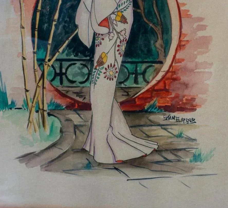 Mid 20th Century Stan Burger, Pair of Watercolor Paintings, Hime and Samurai - 3