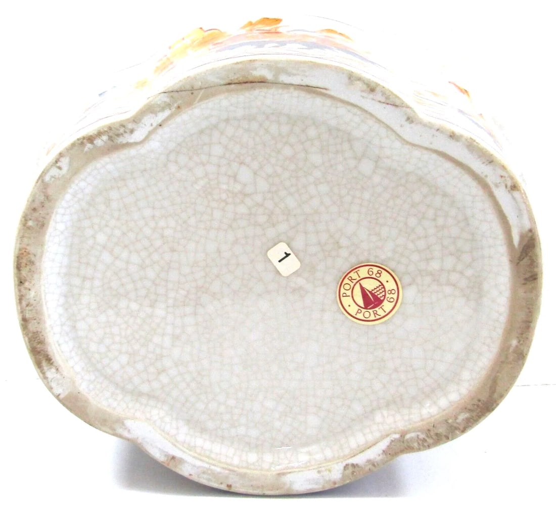 1990s Port 68 Porcelain Chrysanthemum Quatrefoil Planter With Wood Base - 12