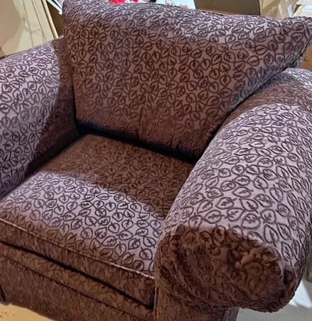 Custom Handmade Purple Chenille Armchair With Leaf Pattern - 2