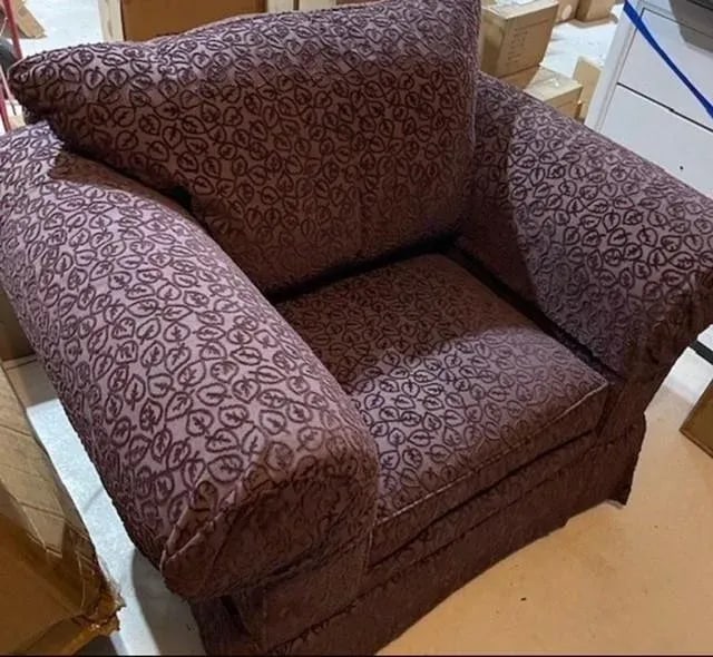 Custom Handmade Purple Chenille Armchair With Leaf Pattern - 3