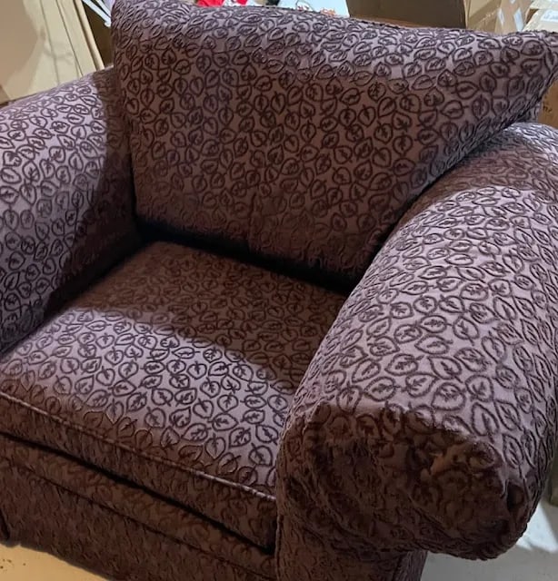 Custom Handmade Purple Chenille Armchair With Leaf Pattern - 4