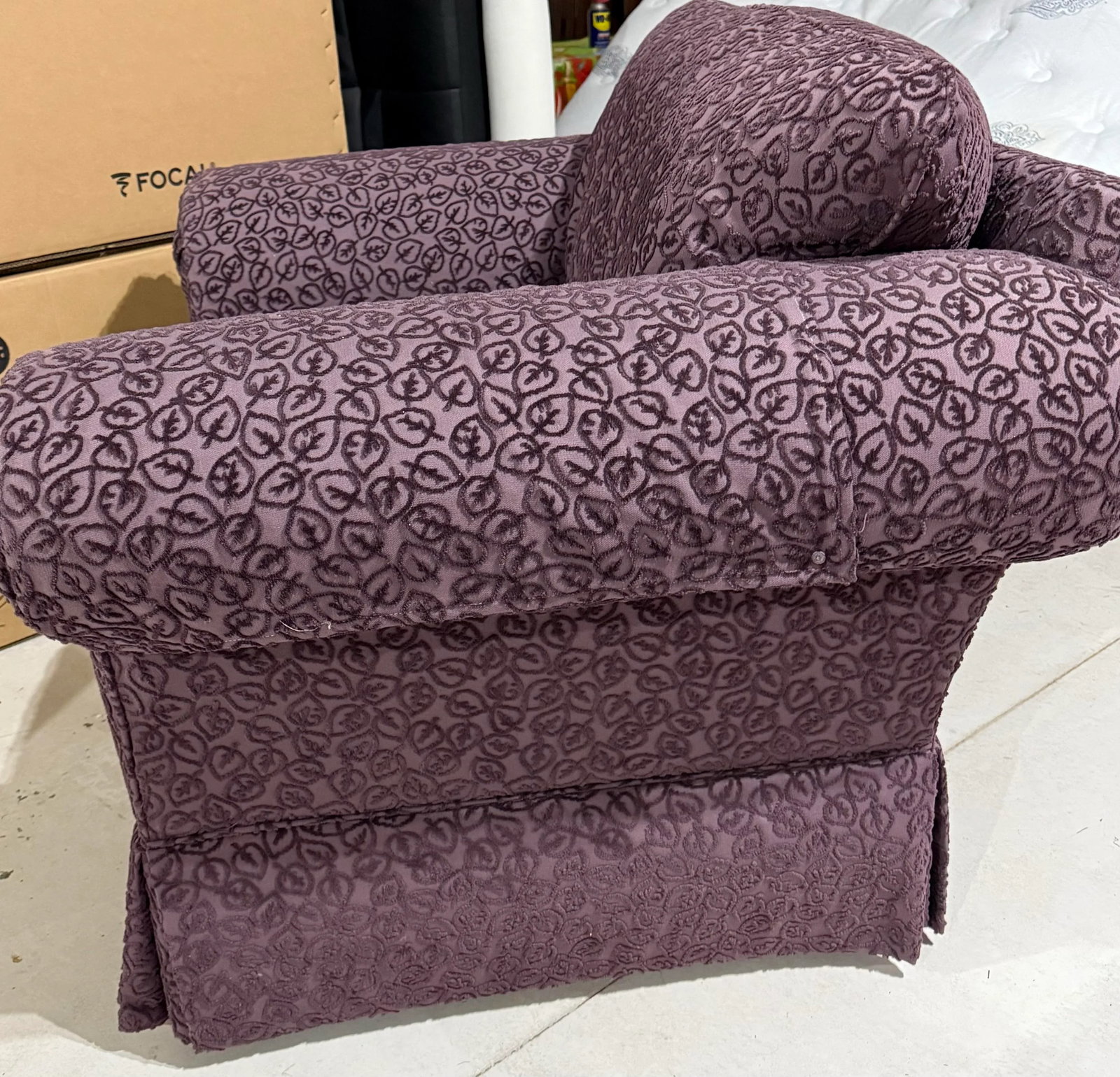 Custom Handmade Purple Chenille Armchair With Leaf Pattern - 6