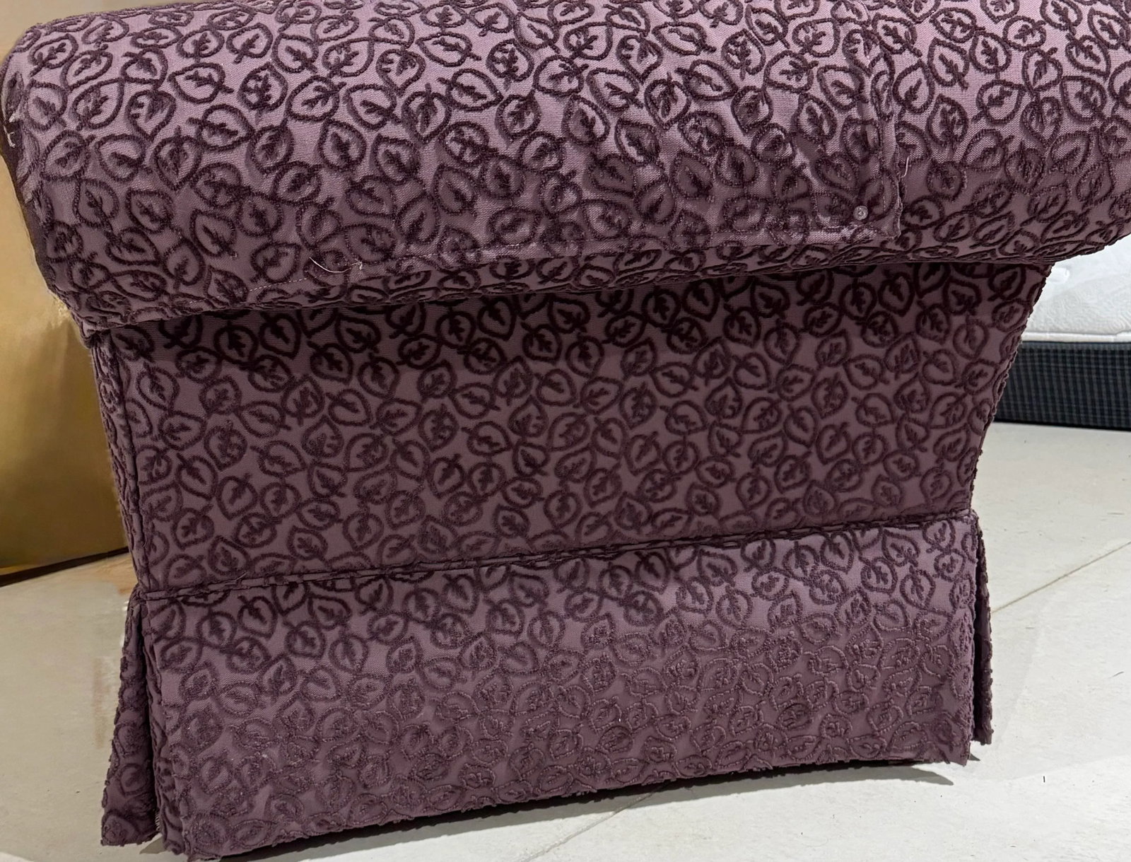 Custom Handmade Purple Chenille Armchair With Leaf Pattern - 7