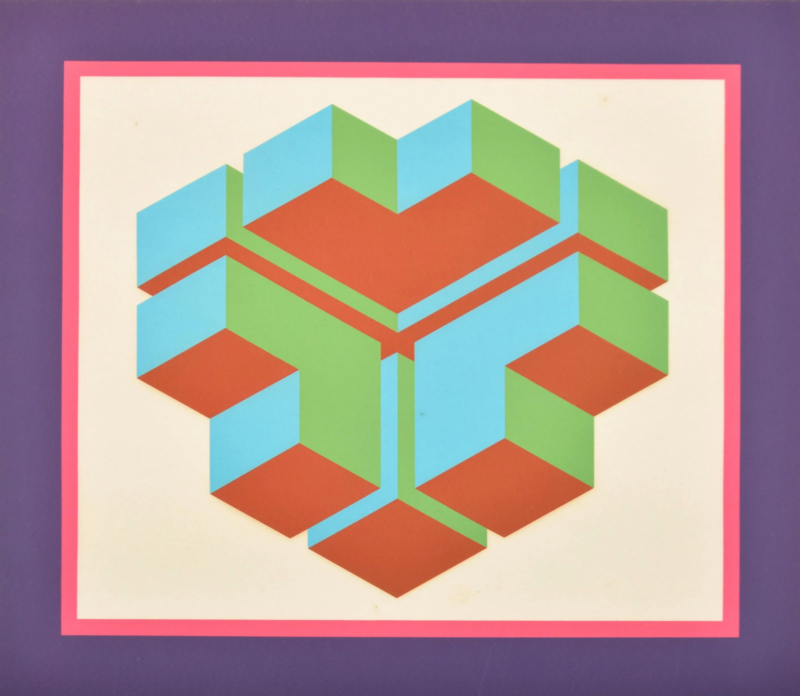 1970s Contemporary Original Signed "Argale" Op Art Geometric Framed Print by Michael Petree - 2