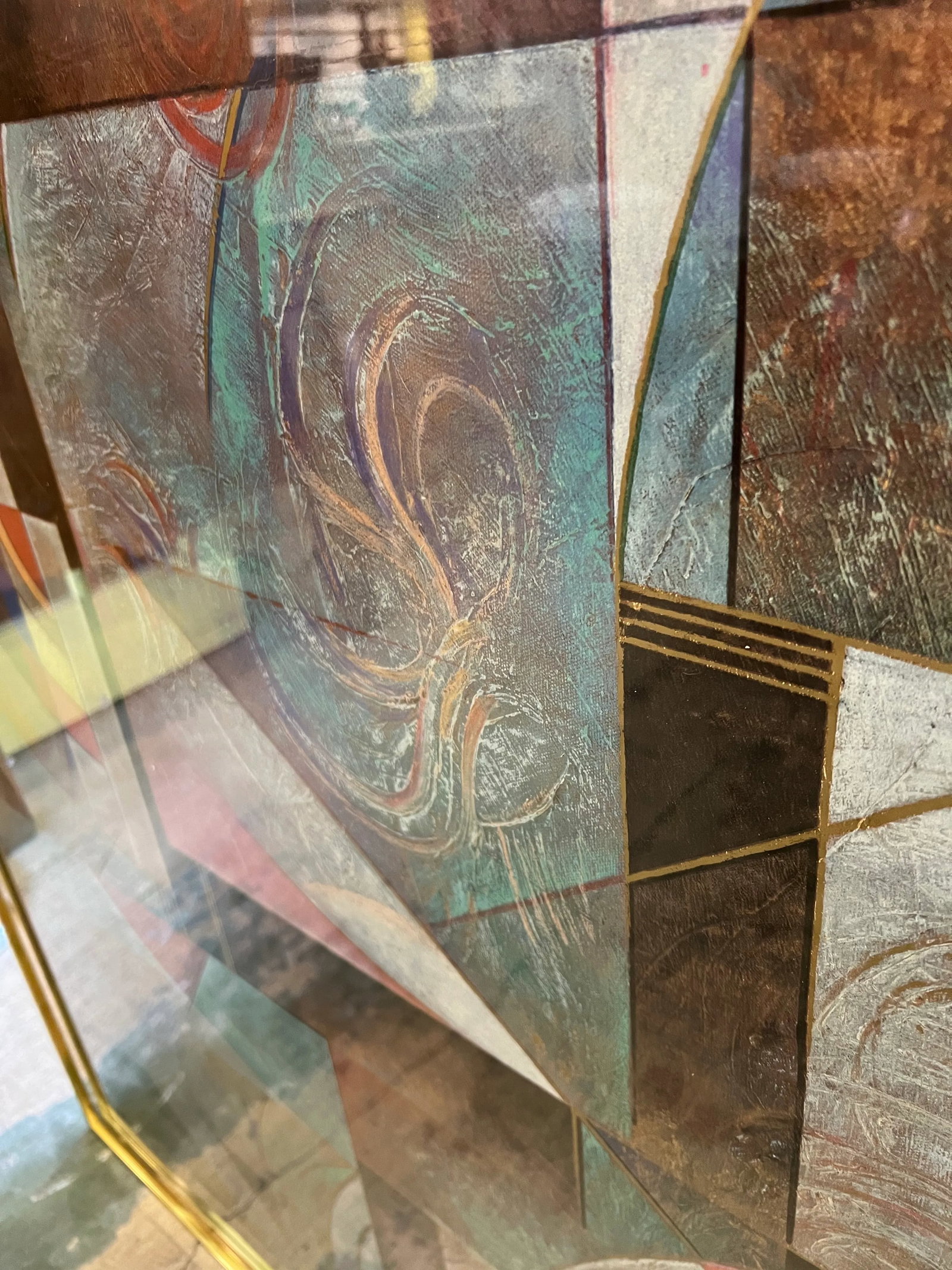 1980s Large Framed Abstract Art Signed by Richard Hall - 2