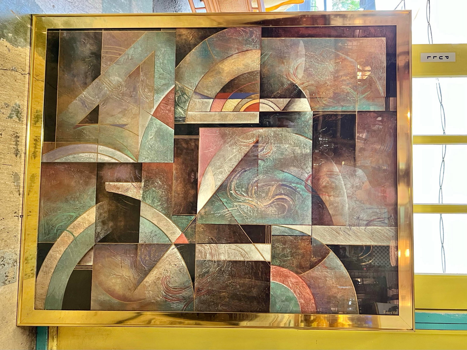 1980s Large Framed Abstract Art Signed by Richard Hall - 6