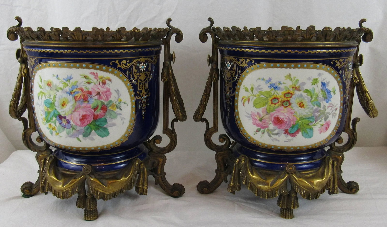 Enamel on Copper Jardinières in Bronze Doré, European 19th Century - a Pair - 2