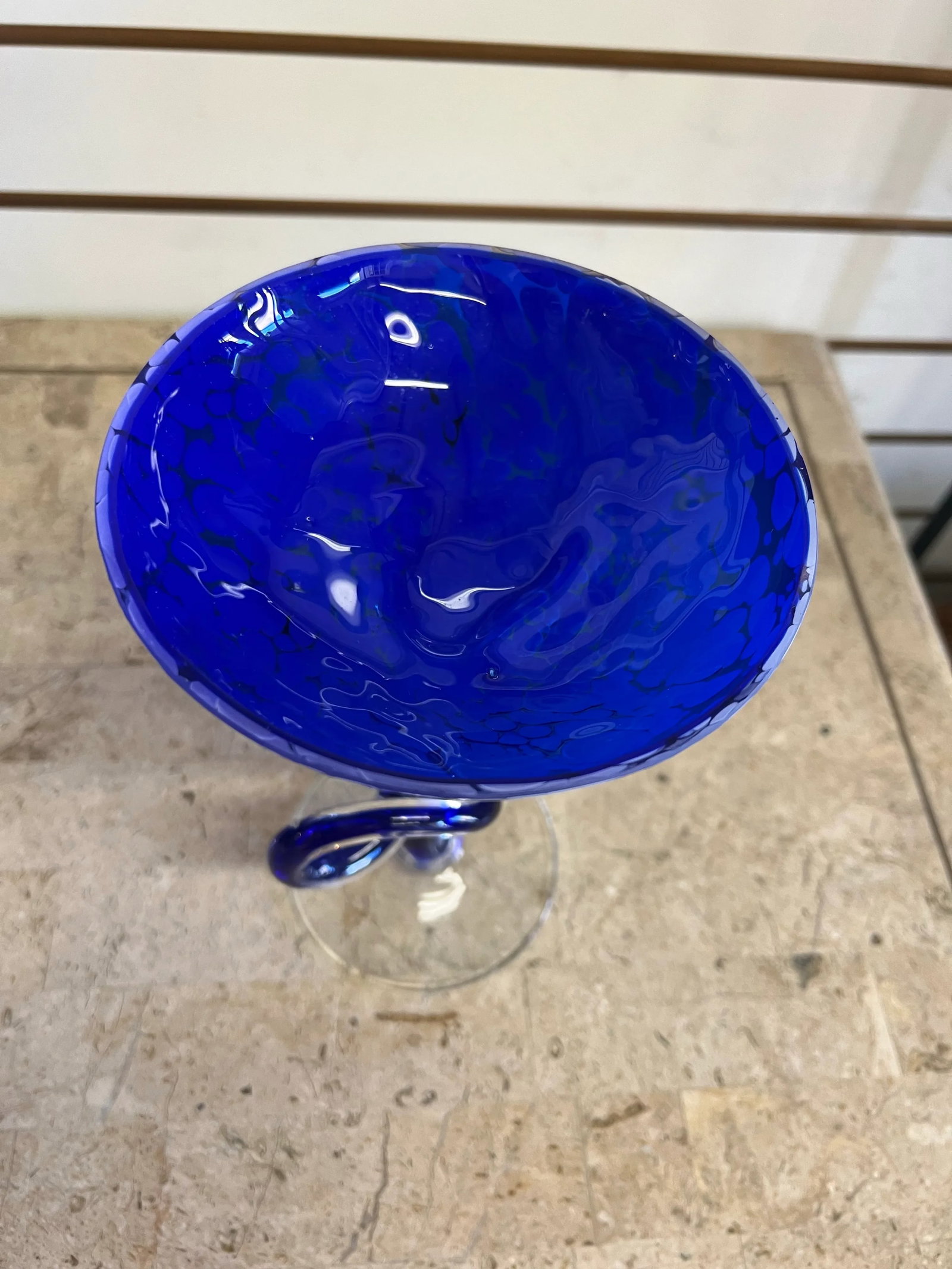 Blue & White Jellyfish Pedestal Glass Art Bowl - 6